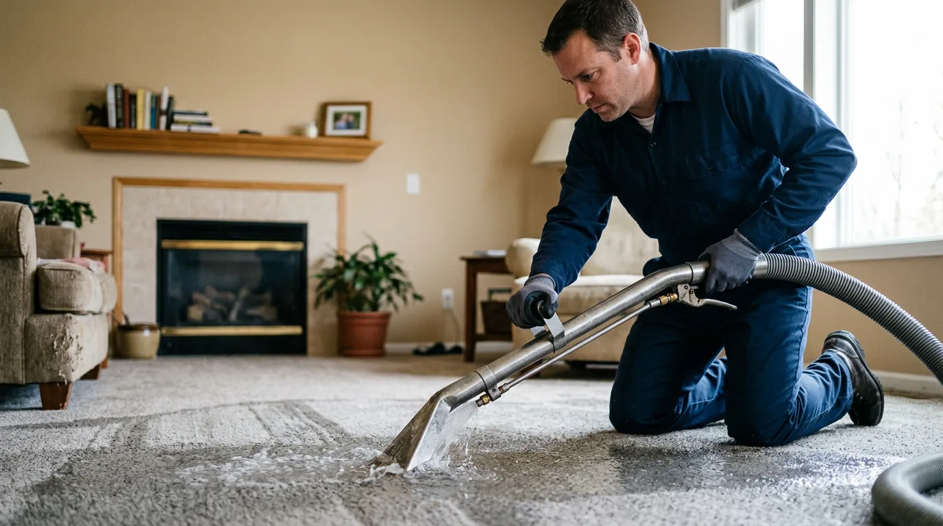Water damage restoration technician working near Mount Clemens, MI
